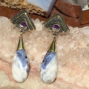 SODOLITE & AMETHYST 925 STERLING SILVER EARRINGS